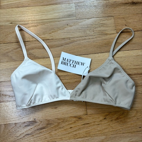 Matthew Bruch Kimmie Colorblock Triangle Bikini Swim Top Sz S (2) Cream/Oatmeal - Picture 4 of 9